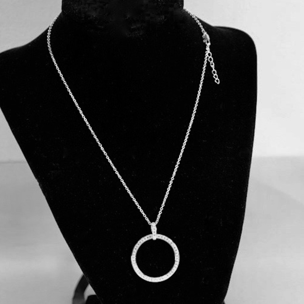 950 Sterling Silver Pavé Clear CZ Circle Necklace - Picture 2 of 4